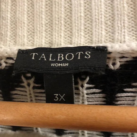Talbots Sweater Black & White, Split Neck 3X - Picture 3 of 5